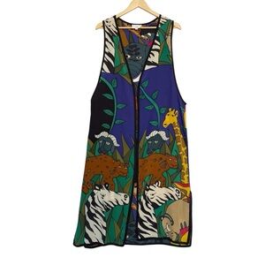 Silkscapes Handpainted 100% Silk Jungle Animal Vest Dress Colorful Safari Art S